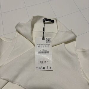 Zara Cream Textured Sleeveless dress with cutouts